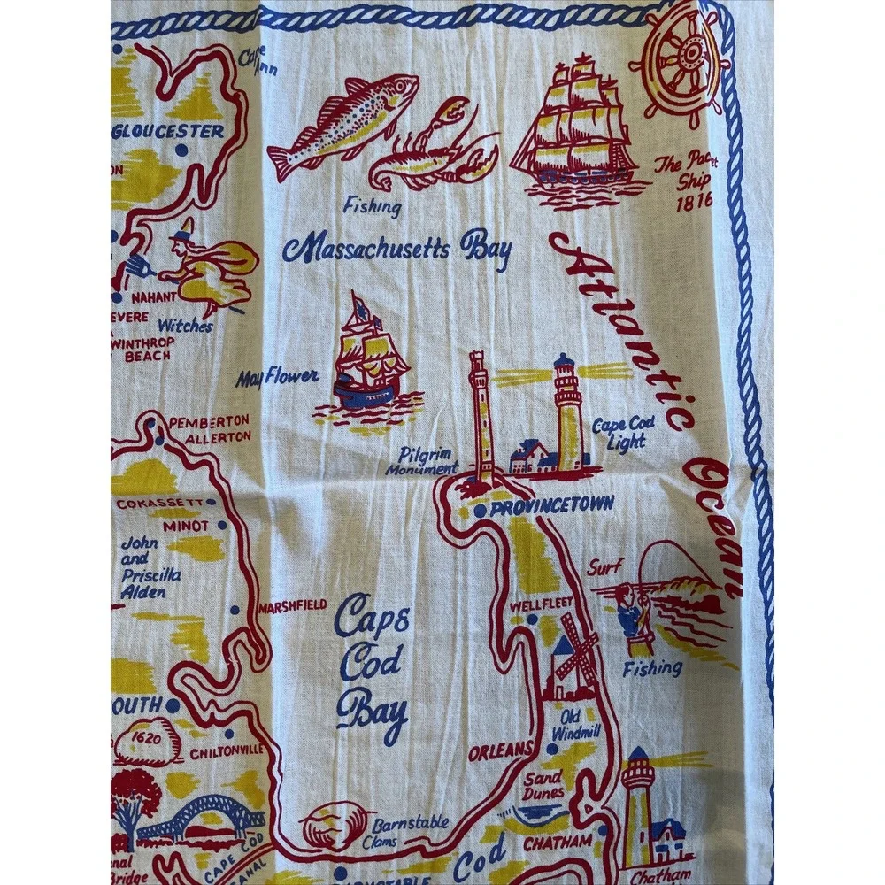 Red & White Kitchen Co Flour Sack Kitchen Towel Retro Massachusetts Shores Coast